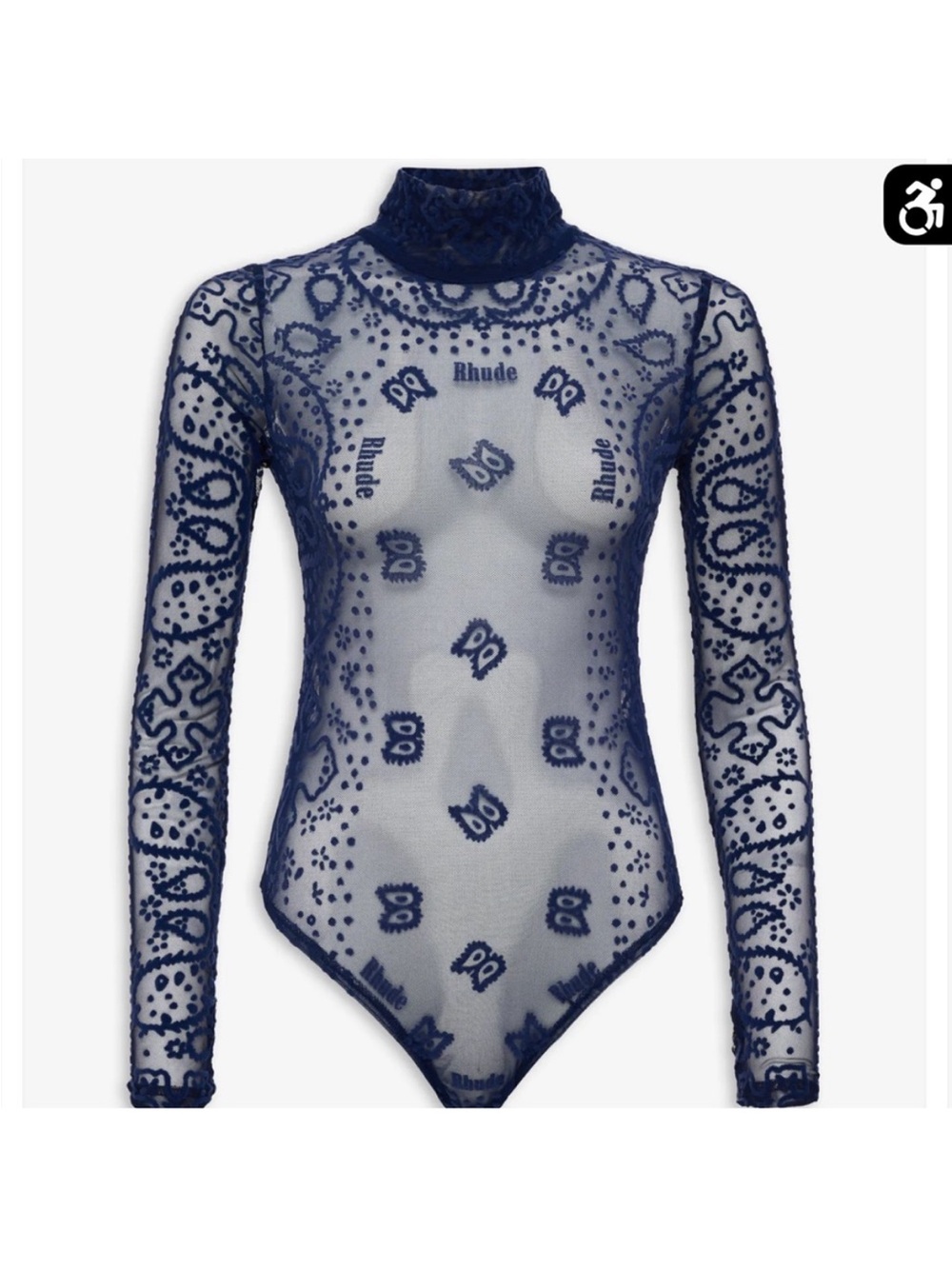 Rhude Navy Sheer Bandana-Print Long-Sleeve Bodysuit
